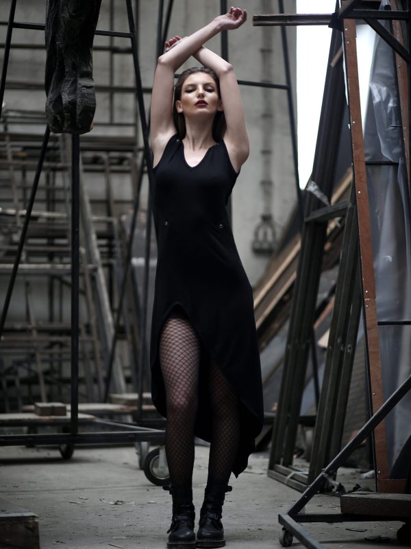 Black long asymmetric dress for any occasion, Loose dress made from soft cotton lycra that beautifully falls on your body.