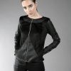 Black short jacket designed with fake leather. With lining.