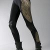Cotton lycra leggings designed with fake leather and golden fabric. stretchable leggings comfortable for yoga