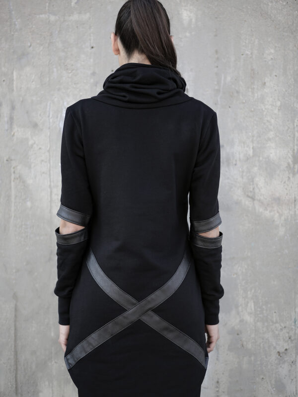 Woman’s loose fit soft cotton hoodie designed with faux leather details. Flawless design and highest quality.