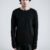 Prism Tunic, men's black asymmetric long-sleeve tunic shirt with textured front panel, diagonal seam and extended hem.